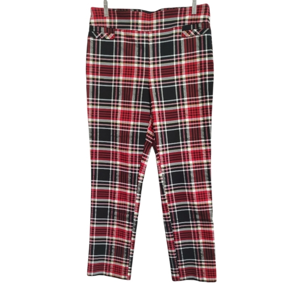 Kim Rogers Red and Black Pull On Plaid Pants